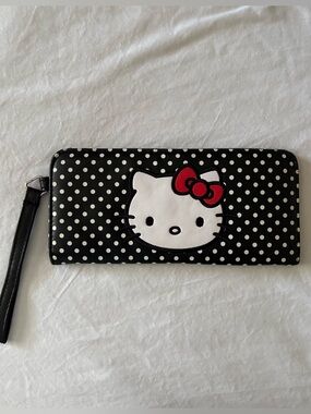Hello Kitty Black and White Polka Dot Wallet with Red Bow Accent